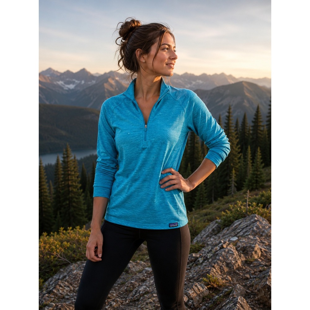 Patagonia Capilene Thermal Weight Polartec Power Grid 1/4 Zip Blue‎ Womens XL